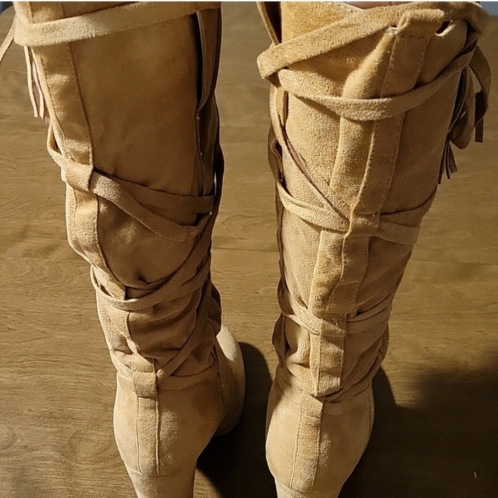 Tan Suede Knee-High Boots - Picture 7 of 9